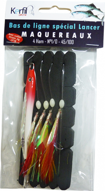 BAS DE LIGNE MAQUEREAU 4 HAM N°1/0 PLUMES BLANCHES